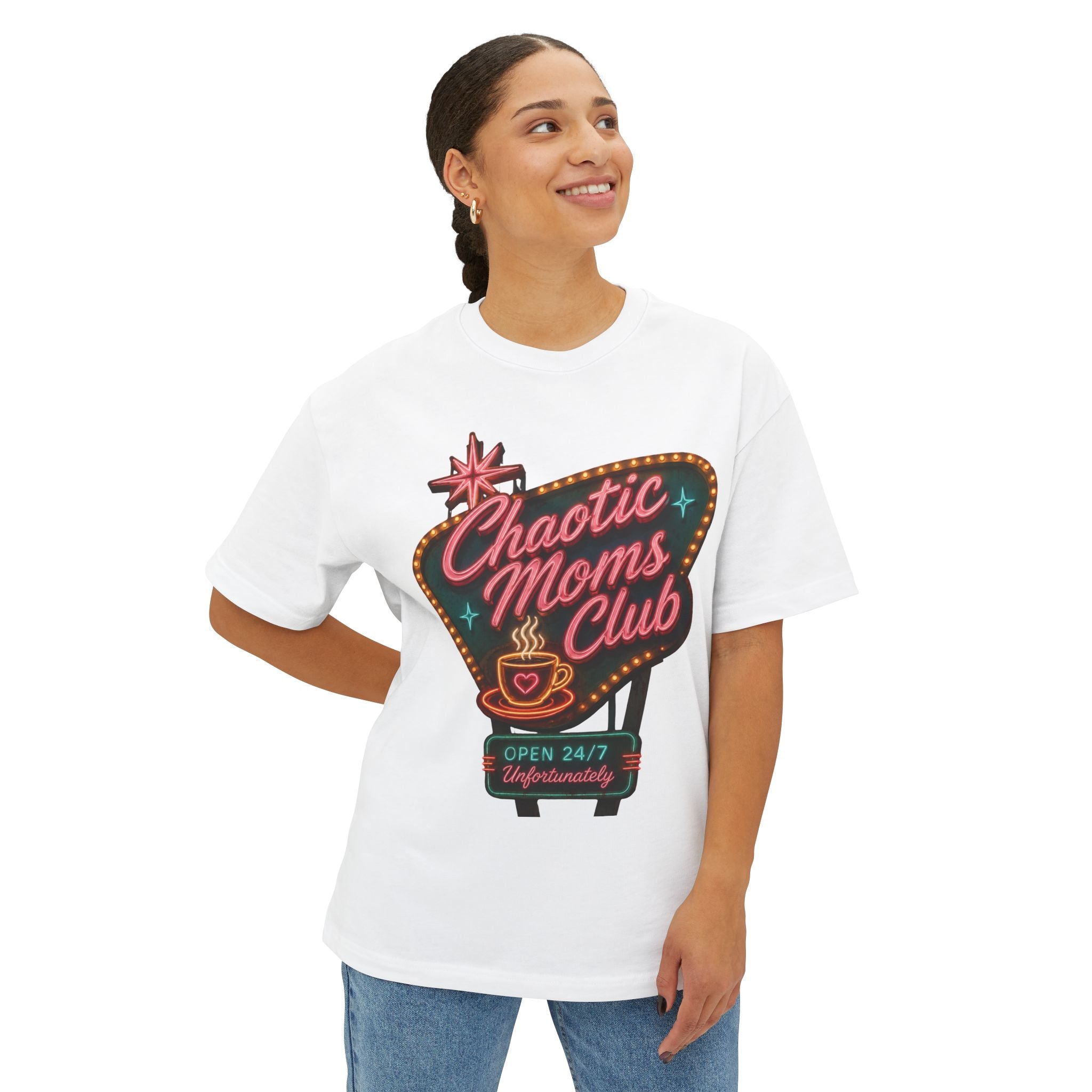 Chaotic Moms Club Tee — Neon Diner Graphic Mom Shirt ("Today's Specials" Back)