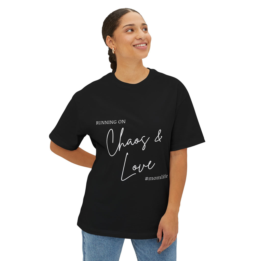 Running on Chaos & Love Boxy Tee — Oversized Graphic Tee for Trendy Casual Wear
