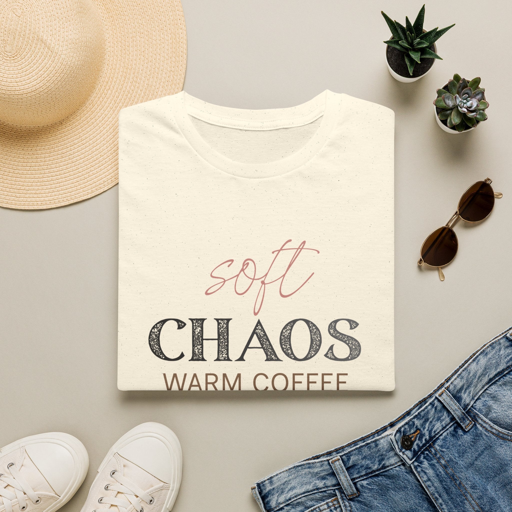 Soft Chaos, Warm Coffee, Lower Expectations Tee | Funny Mom Shirt | Overwhelmed Mom Gift | Cozy Tee
