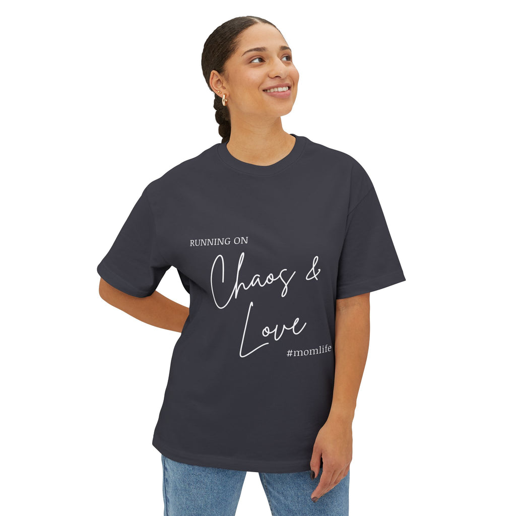Running on Chaos & Love Boxy Tee — Oversized Graphic Tee for Trendy Casual Wear