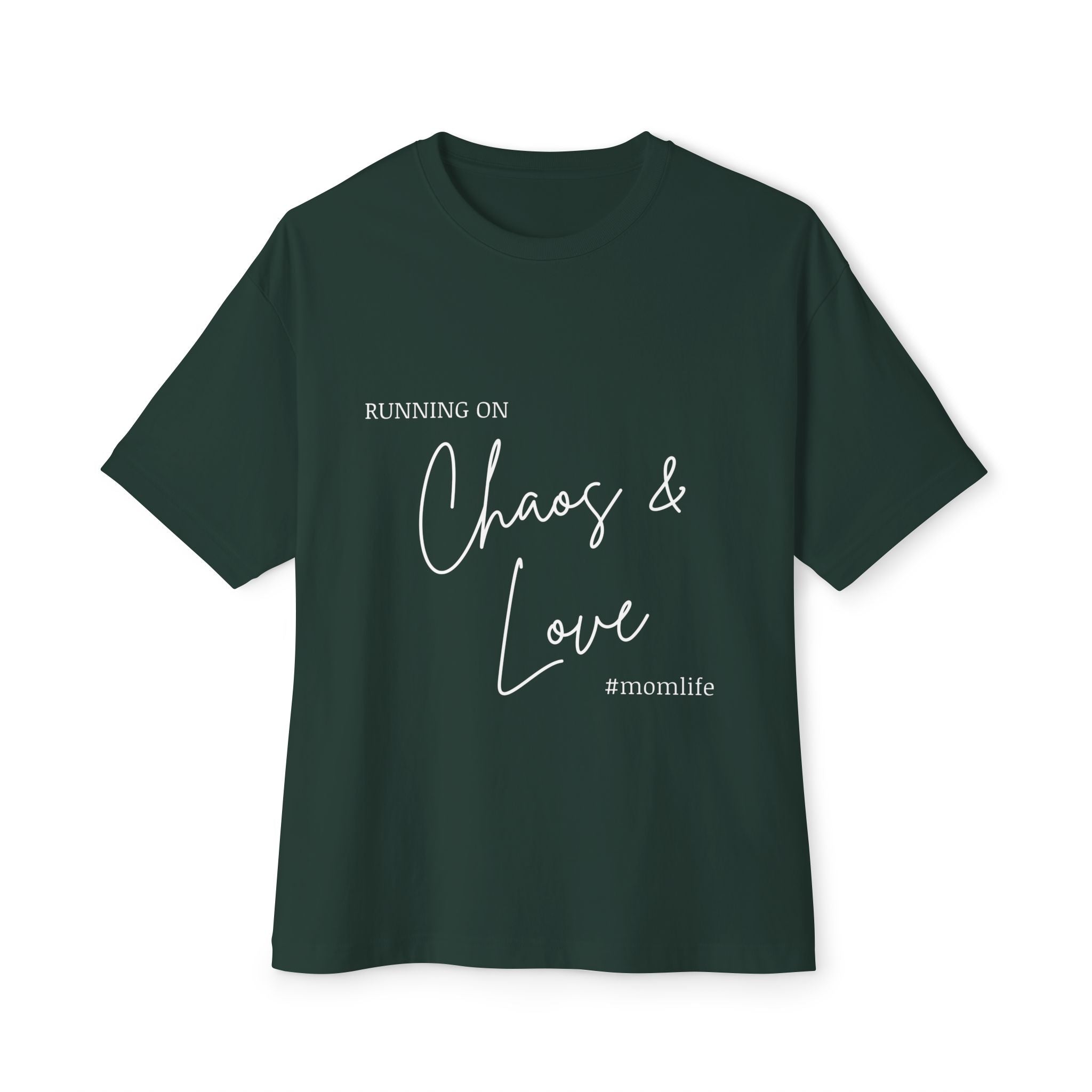 Running on Chaos & Love Boxy Tee — Oversized Graphic Tee for Trendy Casual Wear
