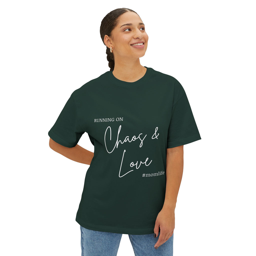 Running on Chaos & Love Boxy Tee — Oversized Graphic Tee for Trendy Casual Wear