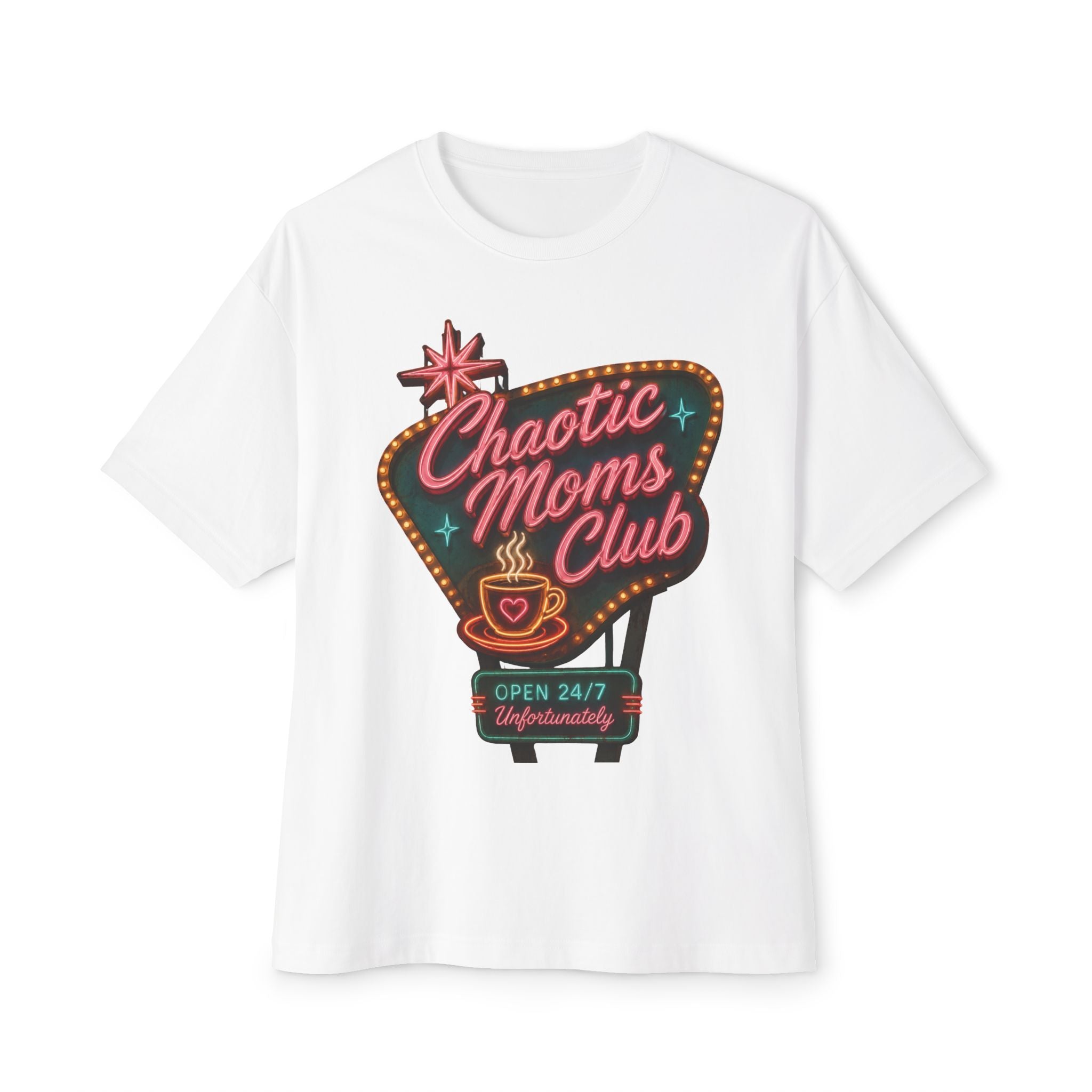 Chaotic Moms Club Tee — Neon Diner Graphic Mom Shirt ("Today's Specials" Back)