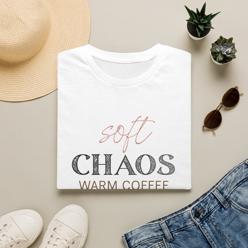 Soft Chaos, Warm Coffee, Lower Expectations Tee | Funny Mom Shirt | Overwhelmed Mom Gift | Cozy Tee