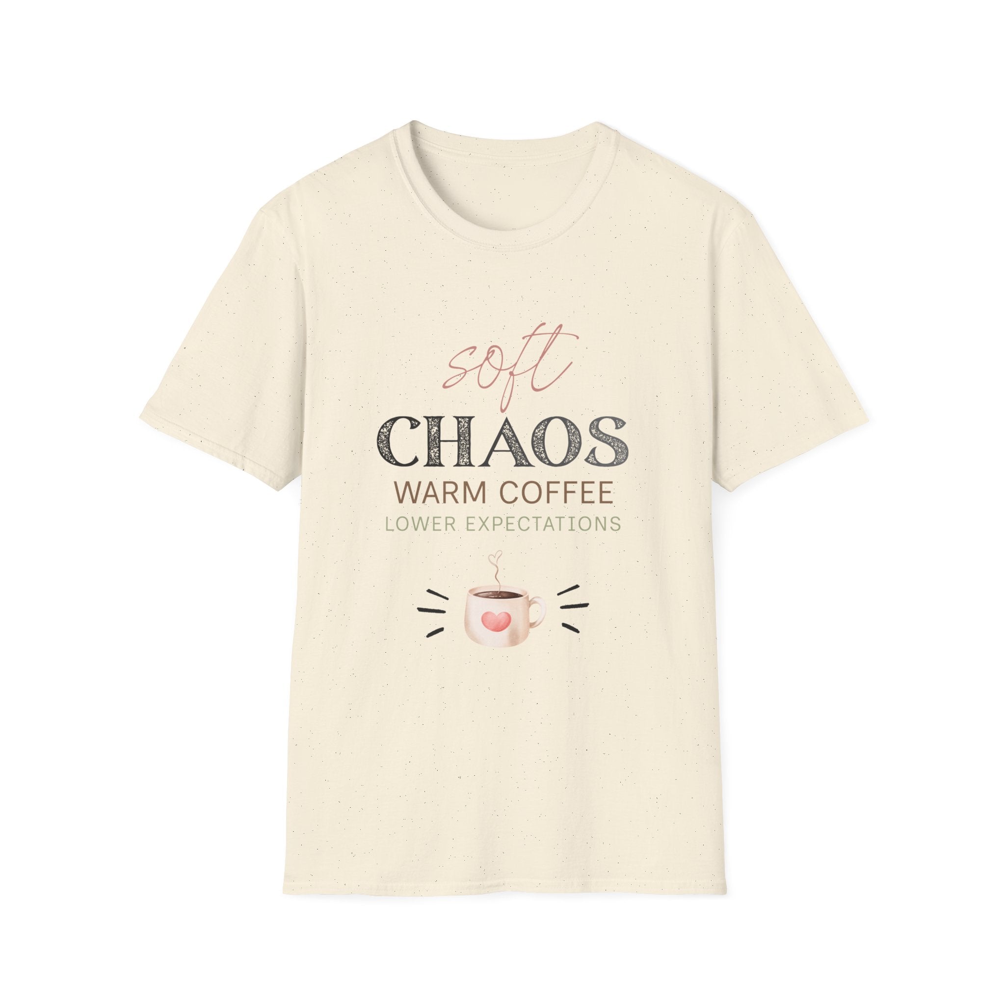 Soft Chaos, Warm Coffee, Lower Expectations Tee | Funny Mom Shirt | Overwhelmed Mom Gift | Cozy Tee