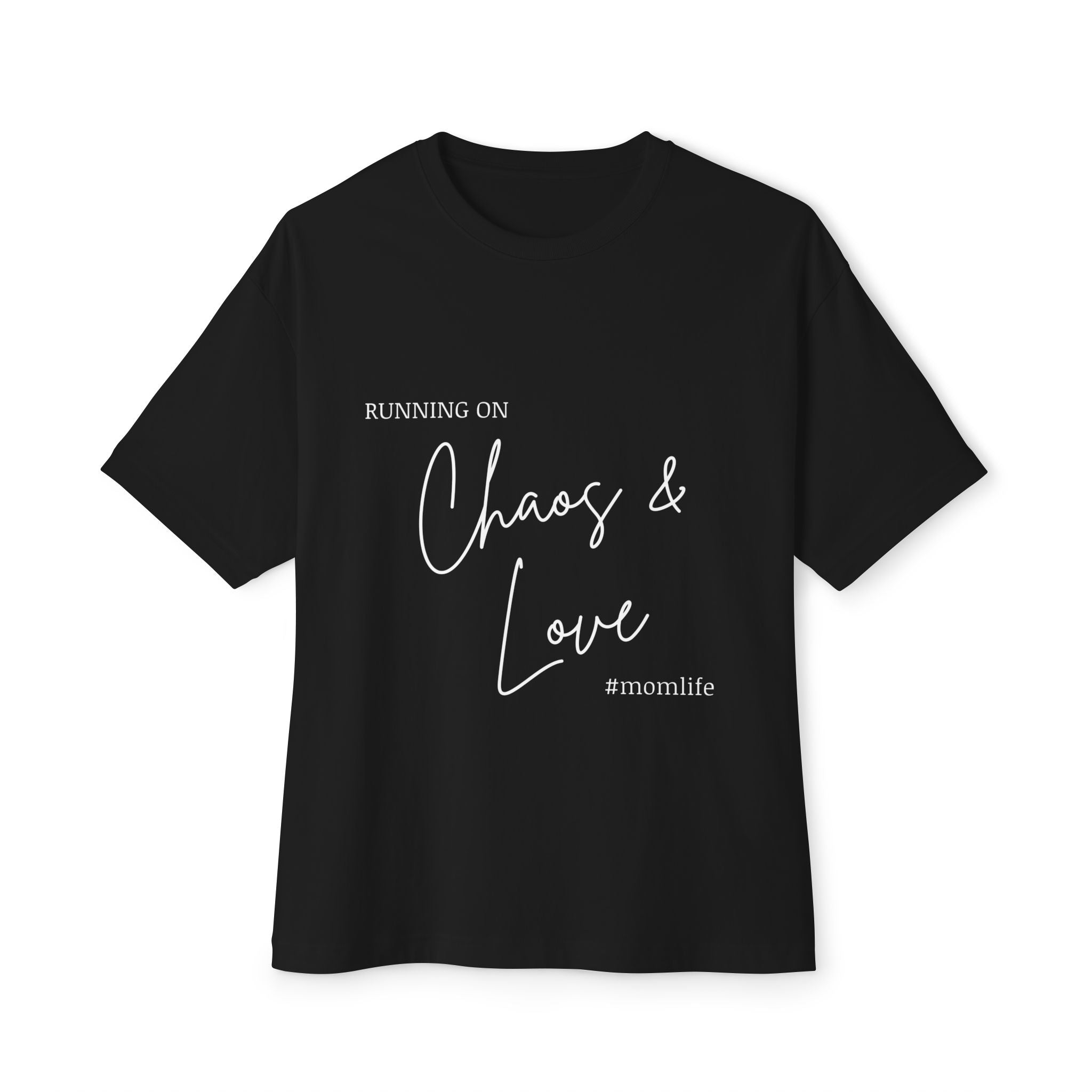 Running on Chaos & Love Boxy Tee — Oversized Graphic Tee for Trendy Casual Wear
