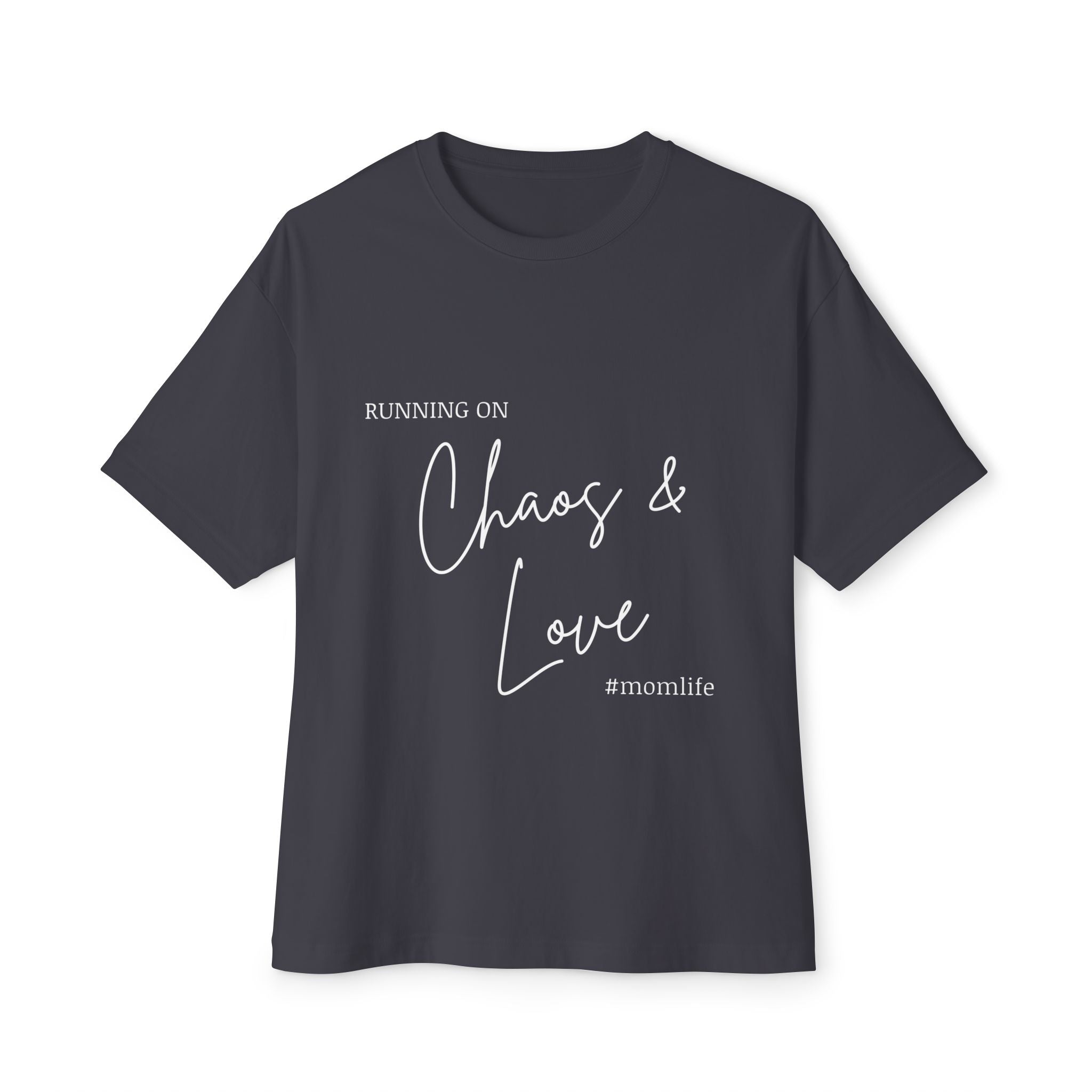Running on Chaos & Love Boxy Tee — Oversized Graphic Tee for Trendy Casual Wear