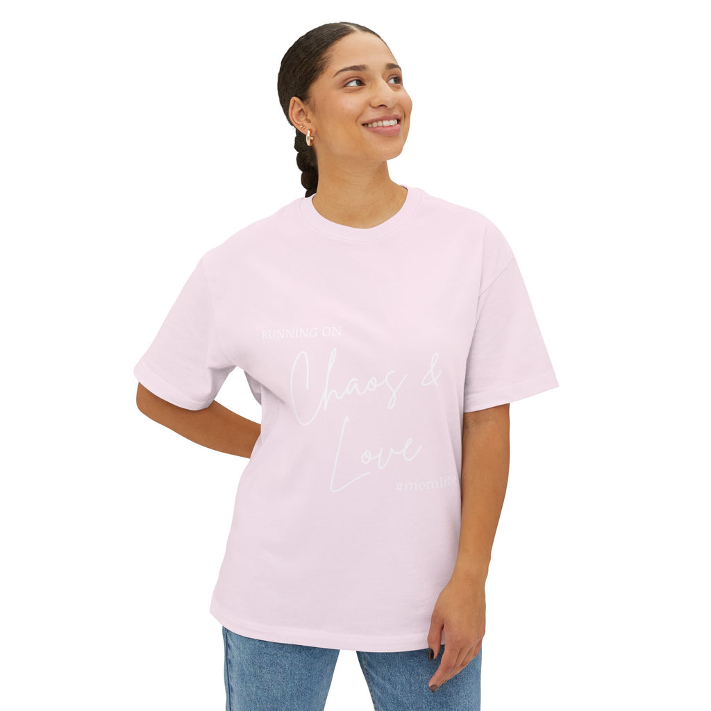 Running on Chaos & Love Boxy Tee — Oversized Graphic Tee for Trendy Casual Wear