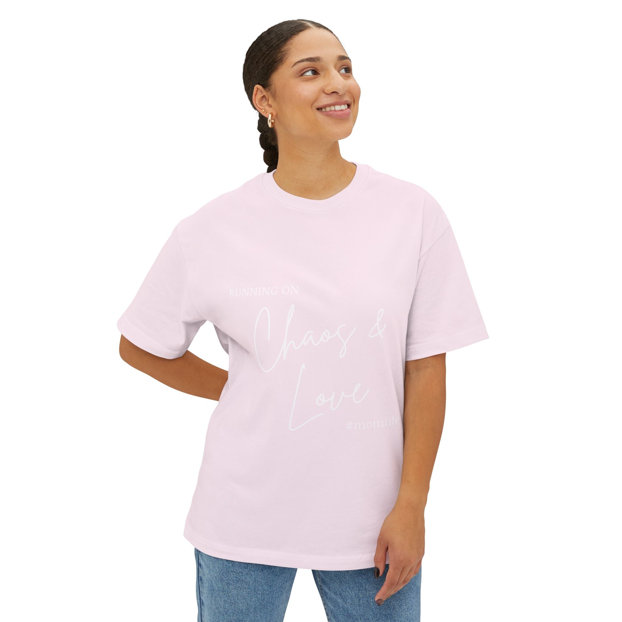 Running on Chaos & Love Boxy Tee — Oversized Graphic Tee for Trendy Casual Wear