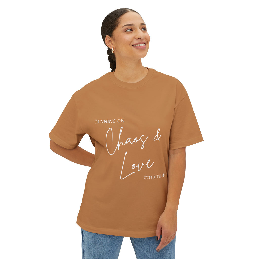 Running on Chaos & Love Boxy Tee — Oversized Graphic Tee for Trendy Casual Wear